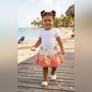 Crewcuts White Coral Green Palm Print Skirt